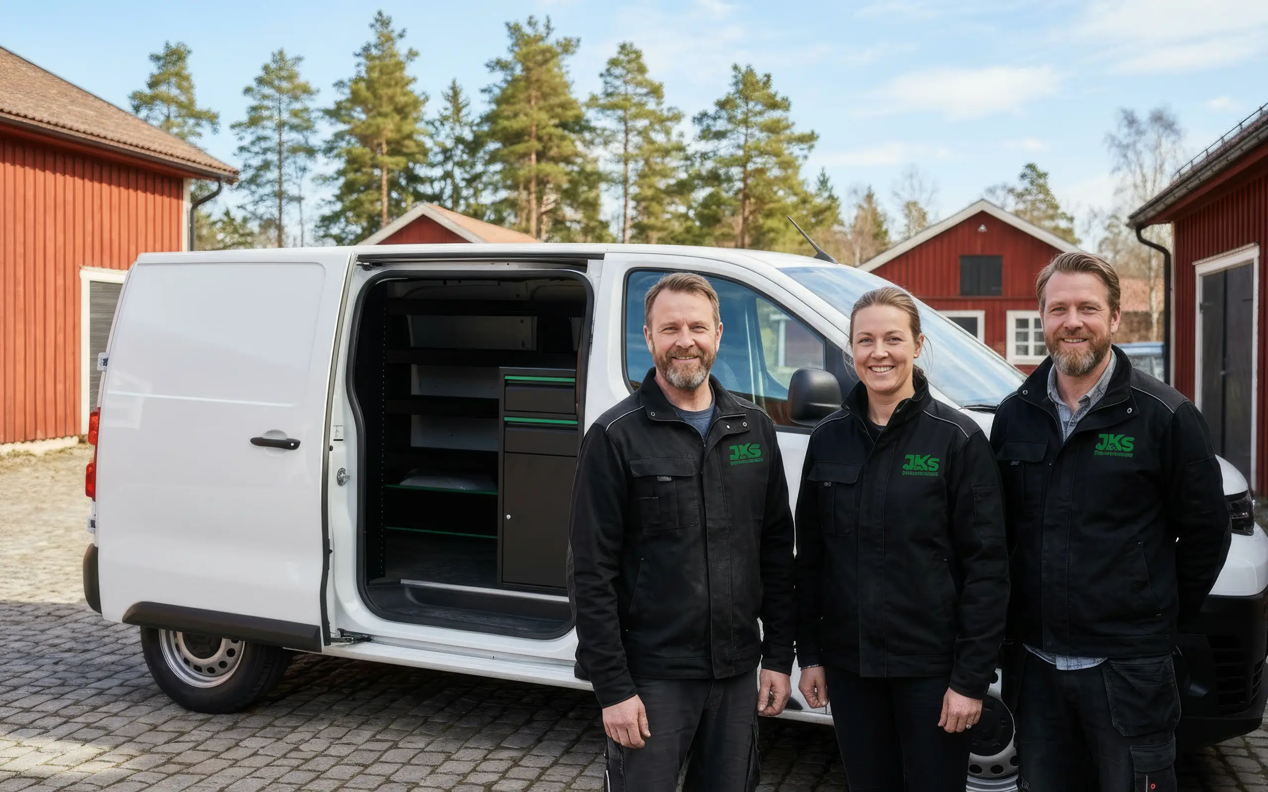 Teamet bakom JKs Bilinredningar i svart workwear